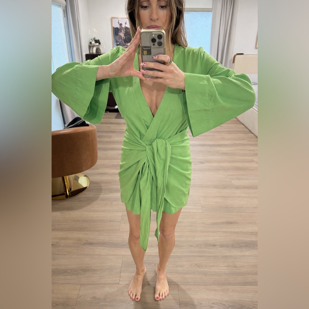 L'Academie Vibrant Green Long Sleeve Dress